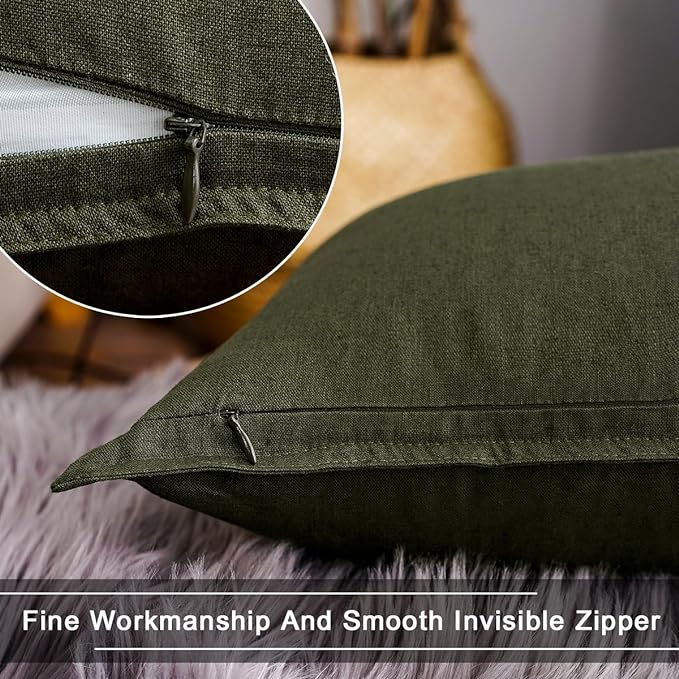 Jeanerlor Cotton Linen Square Decorative Throw Pillow Case Cushion Cover with Twin Needles Stitch on Edge,for Wedding Party Gift Car 12"x20"(30 x 50cm), Olive Green