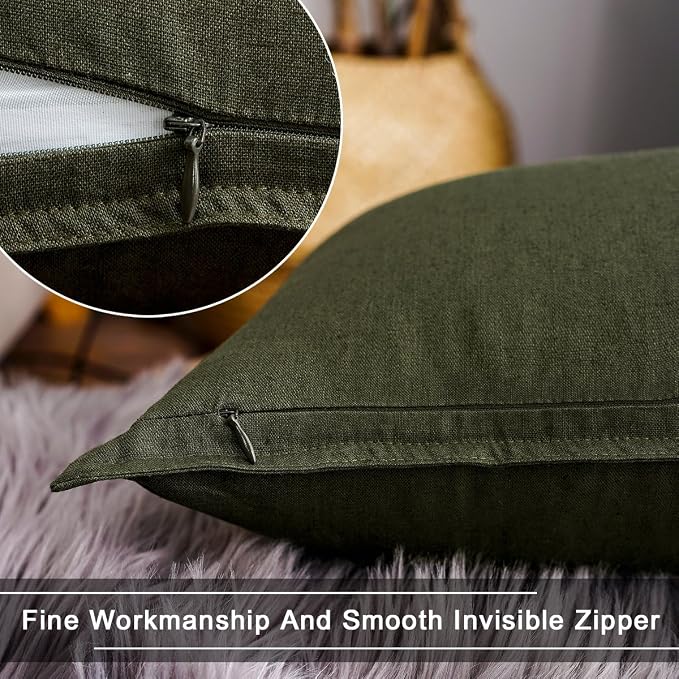 Jeanerlor SureGuard Pillowcase Cousion Cover Decor Cotton Linen with Unique Design to Embellish Study Room/House/Office, 20"x20"(50 x 50cm),Olive Green