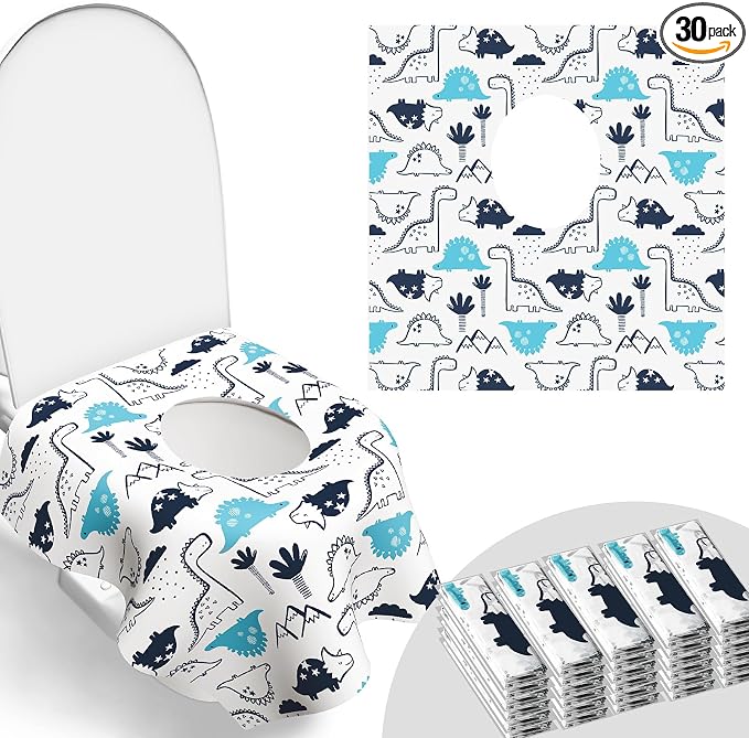 30 Pack Toilet Seat Covers Disposable, Large Waterproof Potty Covers for Toddlers, Kids, and Adults, Individually Wrapped for Travel, Toddler Potty Training for Public Restroom, Airplane, Trip