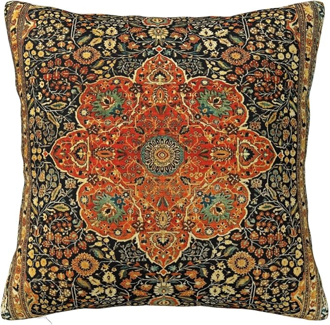 Antique Persian Mohtashem Kashan Rug Print Pillow Covers Decorative Square Throw Pillowcase 18x18 Inch Couch Cushion Cover for Home Decor Living Room Bedroom College Dorm Bed Car Sofa