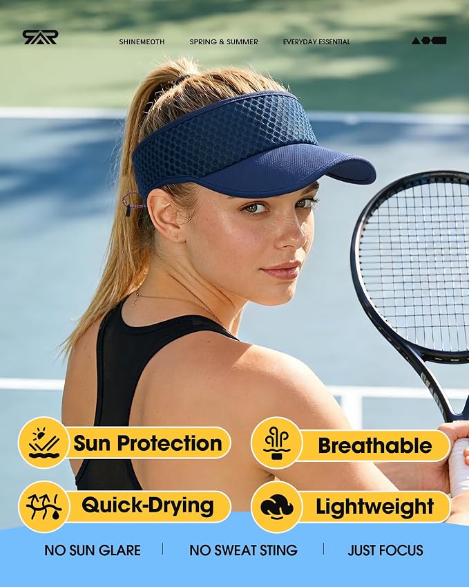 Mesh Breathable Sports Visor - Men Women Adjustable Lightweight Quick Dry Sun Hat for Tennis, Golf, Running
