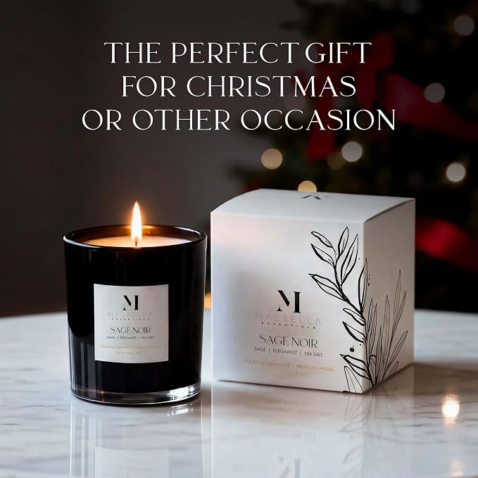 Candle & Warmer Set – 8.5 oz Coconut Blend Luxury Candle + Hand Blown Glass Lamp Warmer | Modern Self-Care Gift Set | Flameless Aromatherapy (Nickel, Sage Noir)