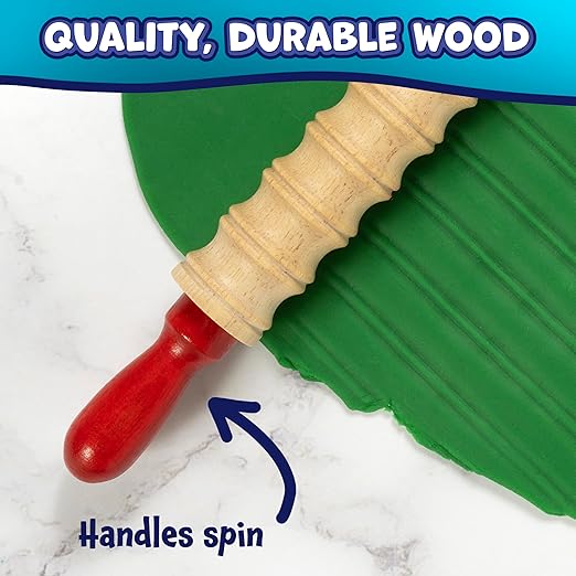 Ready 2 Learn Mini Textured Wooden Rolling Pins | Set of 6 | 7.25 inches | Turning Handles | Rollers for Kids' Dough, Crafts, Imaginative Play