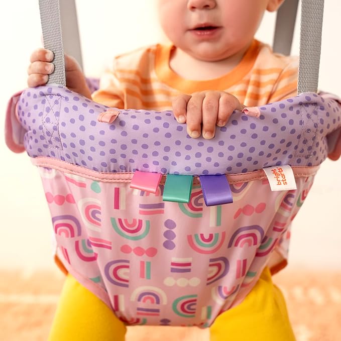 Bright Starts Purple Paradise Door Jumper for Babies 6 to 12 Months or Up to 26 Pounds, Travel Jumper
