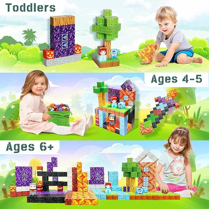 100PCS Magnetic Blocks-1inch -Adventure at Lava World Blocks Set - Magnetic Cubes Building Blocks Toys for Halloween Christmas Birthday Gift - STEM Sensory Toys for 3+ Years Old Girl Boys