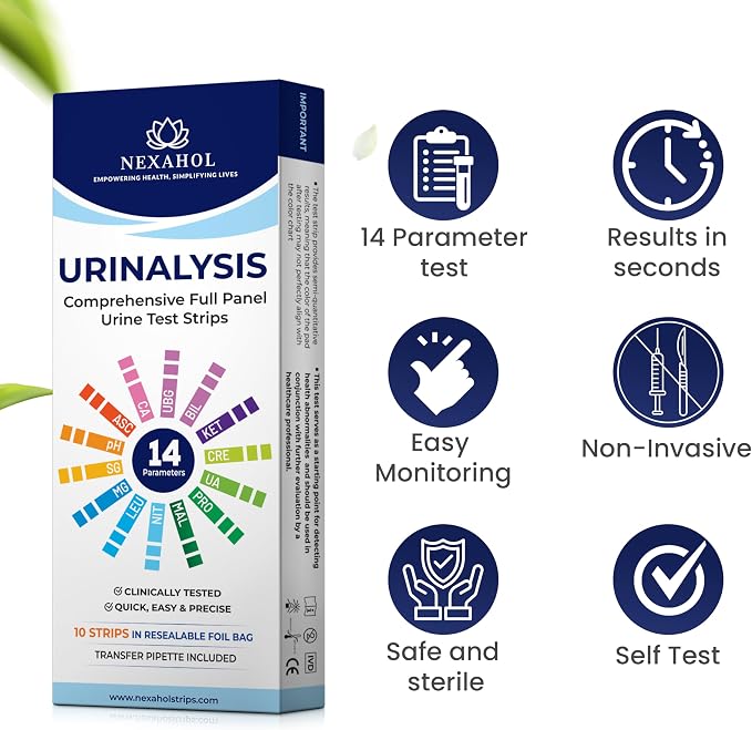 Urine Test Strips for Urinalysis Full Panel - 14 Panel Home Wellness Monitor Kit for Daily Health Awareness | at Home Checkup with Quick Results | Reliable and Convenient Urine Dipsticks - 10 Count