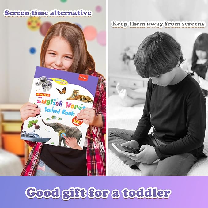 English Words Sound Book -Total 300+ Words, 13 Themes, Interactive Audio Sound Books for Toddlers, Autism Sensory Games, Early Educational Gifts, Birthday Gift for Toddlers Kids Age 3 4 5 6