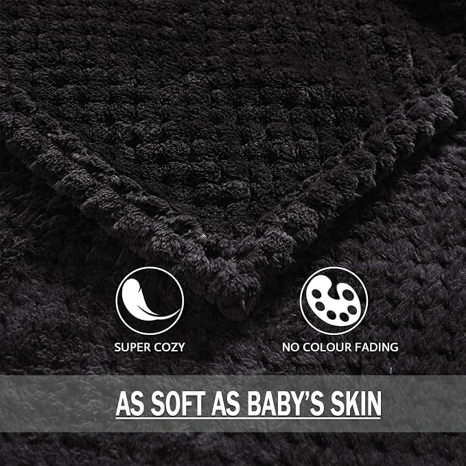 Exclusivo Mezcla Soft Waffle Fleece Bed Blanket Twin XL Size, Black | Lightweight Plush Blanket for Bed, Couch, Sofa, Cozy Fluffy Design for Bedroom, Guest Room, All Season, 90x66 Inches