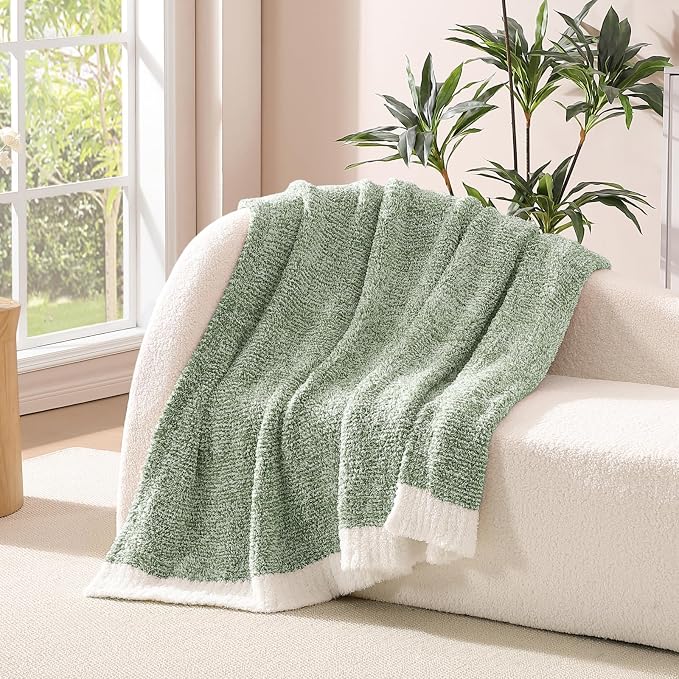 Soft Throw Blanket for Couch-Cozy Reversible Knitted Blankets | Lightweight Warm Fluffy Decor for Women, Mom, Her & Girls, Sofa, Chair, Bed, 50x60in, Cationic Dyeing Green