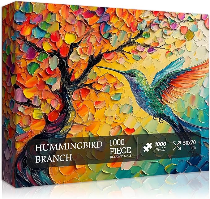 PICKFORU Hummingbird Puzzles for Adults 1000 Pieces, Nature Colorful Tree of Life Puzzle Impossible, Hummingbird Spring Jigsaw Puzzles 1000 Pieces Painting, Difficult Challenge for Adults