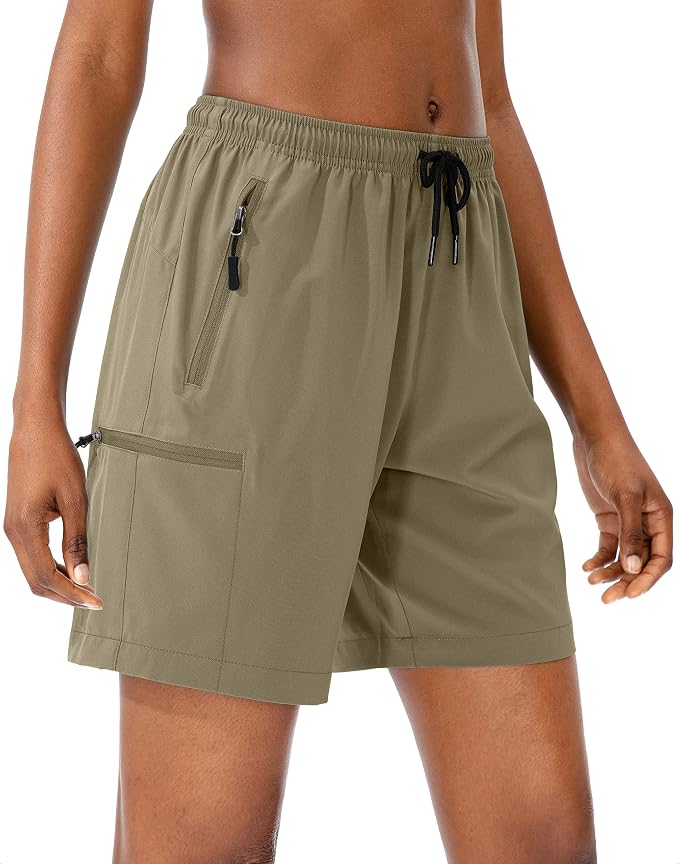 SANTINY Women's 5''/ 7''/9'' Hiking Cargo Shorts Quick Dry Lightweight Summer Shorts for Women Athletic Golf Zipper Pockets