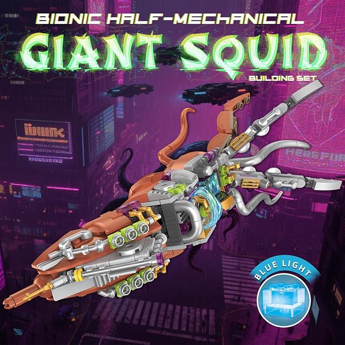 Mechanical Squid Building Set with Lights, Rotatable Link Components & Display Stand, STEM Building Set for Boys and Girls 8-14, Home Office Decor for Adults, Mechanical Enthusiasts（633PCS）