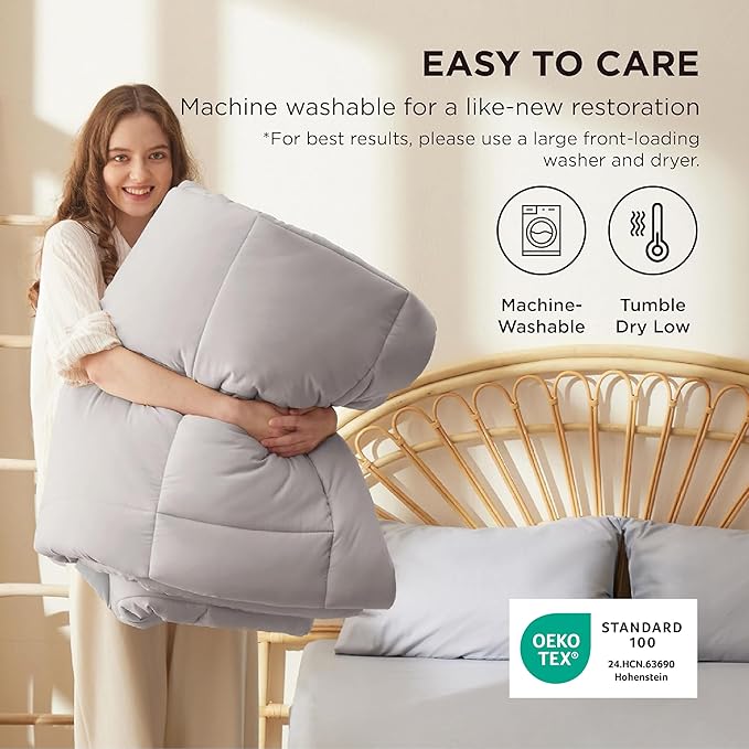 Bedsure Comforter Duvet Insert - Quilted Comforters Full Size, All Season Duvet, GentleSoft Down Alternative Bedding, with 8 Tabs, Gifts for Women/Men, Light Grey, Full 86 x 82 Inches