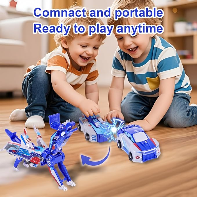 Collision Transforming Dinosaur Car Toys,2 in 1 Magnetic Cars Collision Transform into Dino Toys,Car Robot for Boys Girls Toy Age 2-12, Christmas Birthday Gift
