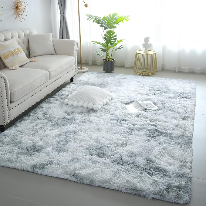 4x6 Light Grey Fluffy Shag Rug for Bedroom, Plush Washable Carpet | Area Rug for Living Room, Kids Nursery, Boys Dorm Room, Non Slip Shaggy Floor Carpet
