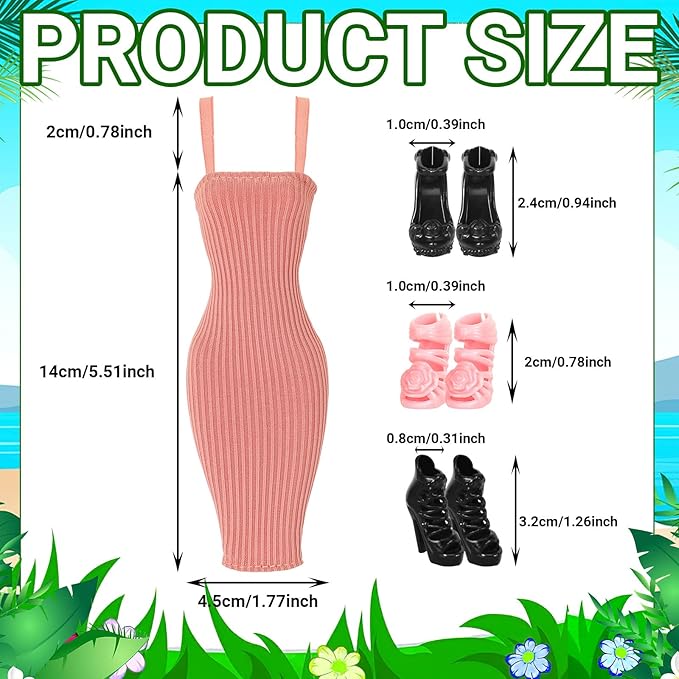 UPINS 8 Pcs Doll Clothes Girls Doll Accessories for 11.5 Inch Doll Include Summer Dress Shoes Regular Outfit Doll Clothing Girl Birthday Gift
