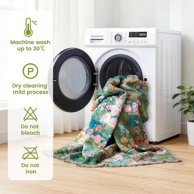 MSGKV Boho Throw Blanket 50"x60" Cotton Floral Muslin Blanket for Sofa | Cotton Floral Throw, Muslin Blanket, Summer Lightweight, Breathable Comfort, Farmhouse Decor, Couch Throw, Machine Washable