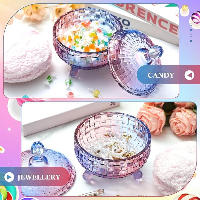 Tioncy 2 Pcs Extra Large Dusting Powder Puff and Container for Women-6'' Glass Crystal Dusting Powder Container with Body Soft Washable Reusable Velour Face(Gradient,Weave Design)