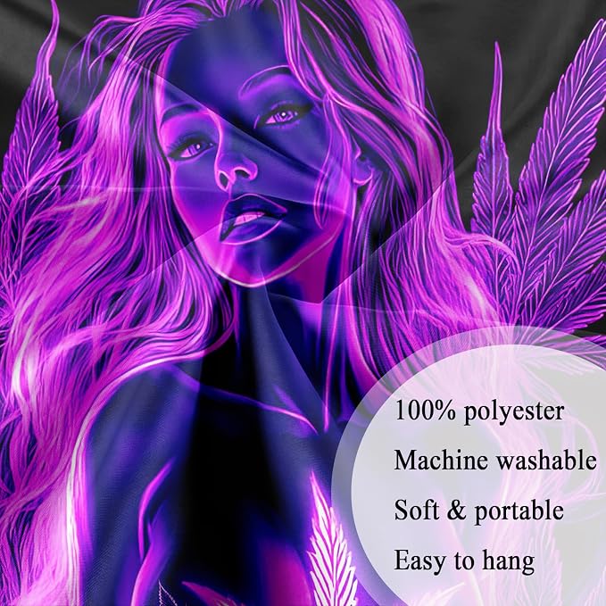 Bcsewcg Blacklight Tapestry, Women Sexy Purple Tapestry, Blacklight Art Tapestry Wall Hanging, Uv Glow in the Dark Hot Girl Poster for Adults Room Bedroom Dorm Wall Decor
