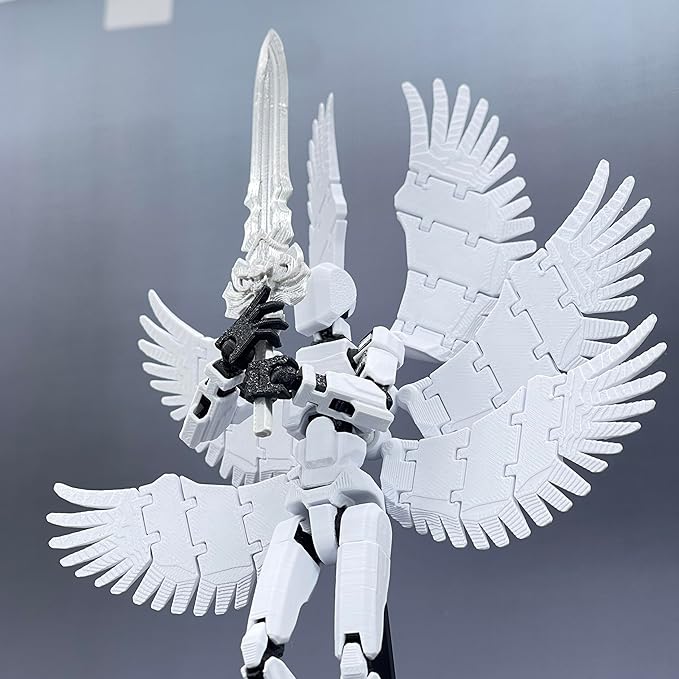 (Assembly Completed) 3D Printed T13 Action Figure 5.54-inch Dummy Titan 13 Action Figure with 9 Types of Weapons and 5 Types of Hands, Lucky 13 (White)