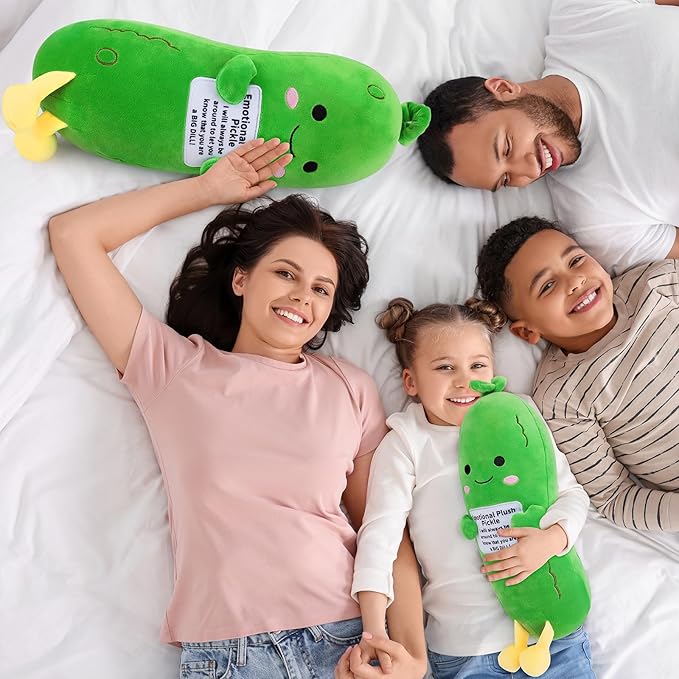 Emotional Plush Pickle,Pickle Stuffed Animal-12.6” Food Plushies Cucumber Stuffed Animal with Positive Words,Kawaii Plush Toys Birthday Gifts,Cute Vegetable Plushie Pillow for Kids Adults