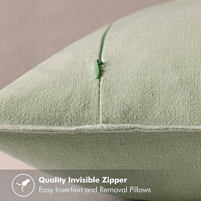 MIULEE Decorative Linen Pillow Covers 18x18 Inch Light Green | Boho Farmhouse Neutral Couch Throw Pillows for Bed, Pack of 2 Accent Modern Pillowcases, Sofa Livingroom Home Decor