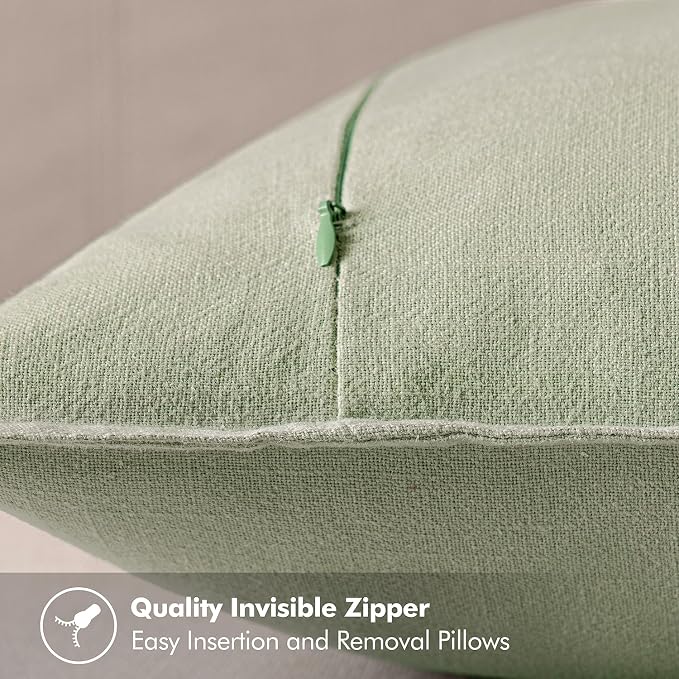 MIULEE Decorative Linen Euro Sham Pillow Covers 26x26 Light Green | Boho Farmhouse Neutral Couch Throw Pillows for Bed, Pack of 2 Accent Modern Pillowcases, Sofa Livingroom Home Decor