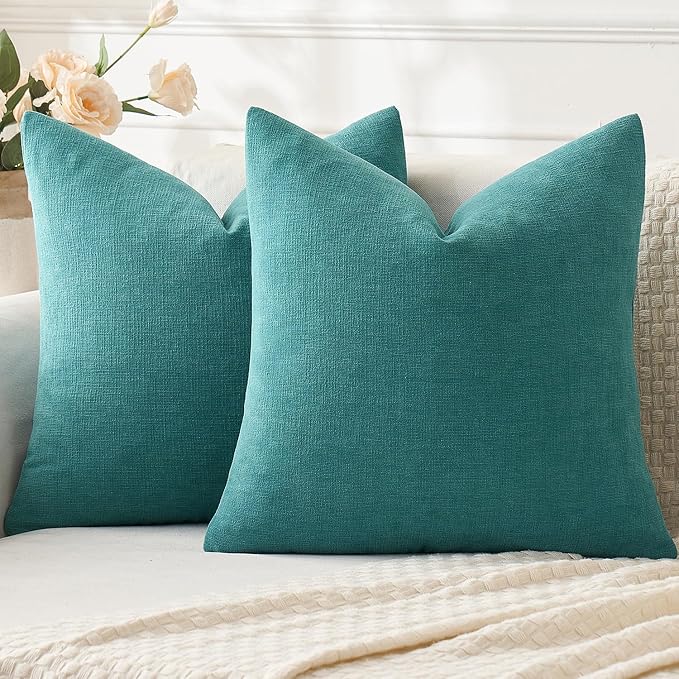 MIULEE Teal Chenille Couch Throw Pillow Covers, 20x20 | Set of 2, Soft Coastal Home Decor, Modern Farmhouse Decorative Pillowcases for Sofa Living Room Bed