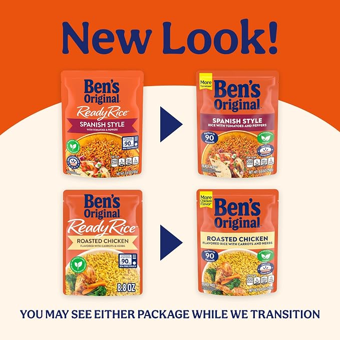 BEN'S ORIGINAL Ready Rice Roasted Chicken and Spanish Style Flavored Rice Variety Pack, Easy Dinner Sides, 8.8 OZ Pouch (Pack of 6)