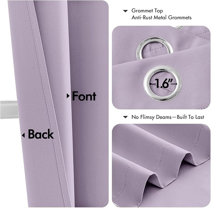 MIULEE Blackout Curtains for Bedroom 2 Panels 40 x 54 Inch Long Lilac | Thermal Insulated, Living Room Darkening Grommet Drapes, Noise Reducing, Light Blocking Window Treatments
