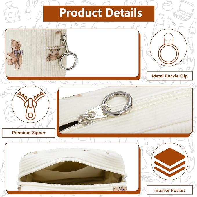 Period Bag for Girls, Corduroy Period Kit with Sanitary Pad Pouch, Menstrual Storage Bag and Tampon Holder for Purse, Girls School Essentials,Feminine Care Organizer(Cute Bear)