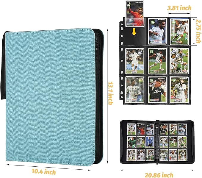 GERMUN 9 Pocket Card Binder, Premium Zip Trading Card Binder, 720 Double Sided Pocket PU Card Collection Binder, Collector Card Album, Card Folder for MTG, TCG, Sports Cards, Game Cards (Lake Blue)