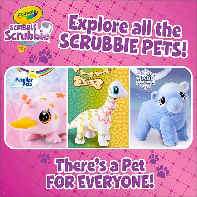 Crayola Scribble Scrubbies Glam Pack (4 Pets), Washable Pet Care Toy & Coloring Animal Craft Kit, Gift for Kids, Playset for Girls & Boys, Ages 3+