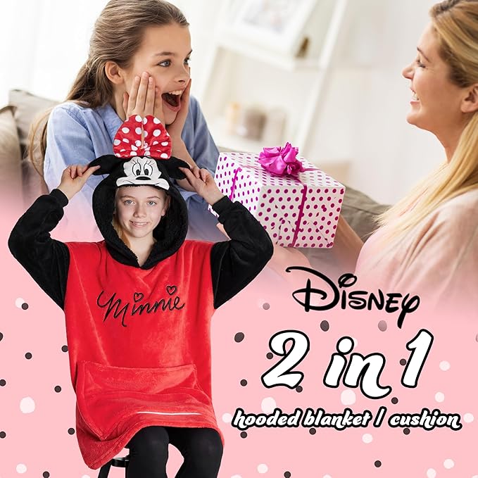 Disney Blanket Hoodie for Kids, 2-in-1 Folds into Travel Cushion, Stitch Baby Yoda Maleficent Eeyore, Gifts for Girls Boys