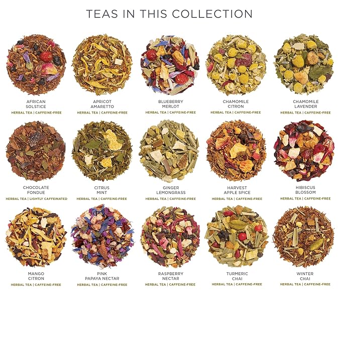 Tea Forte Single Steeps Loose Leaf Tea Sampler, Assorted Variety Tea Box, 15 Single Serve Pouches, Herbal