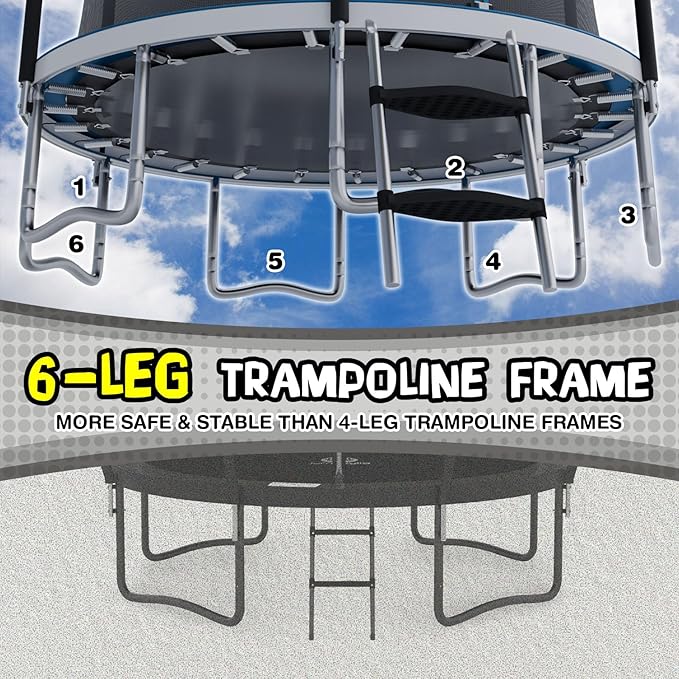 Outdoor Kids Trampoline with Heavy Duty Galvanized Rust Resistent Steel Frame: Safety Enclosure Net and Foam Pad, Meets ASTM Safety Standard