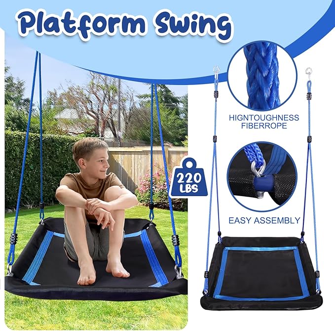RoyaloveHeavy-Duty Metal Swing Set with 47" Trampoline, 2 Swing Seats & Platform Swings - Outdoor Playset for Kids and Adults, Backyard Playground Equipment