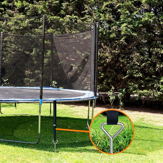 EURMAX USA Windproof Trampoline Stakes Anchor Kit-4pcs Steel Corkscrew Anchor,Heavy Duty Tie Down Kit with T-Hook&Reinforced Safety Straps,Secure Weatherproof Protection for Trampolines,Tents&Playsets