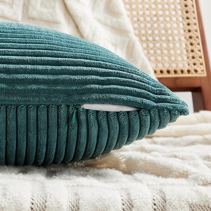 Fancy Homi 2 Packs Teal Decorative Throw Pillow Covers 20x20 Inch for Living Room Couch Bed Sofa, Rustic Farmhouse Boho Home Decor, Soft Corss Corduroy Patchwork Accent Square Cushion Case 50x50 cm