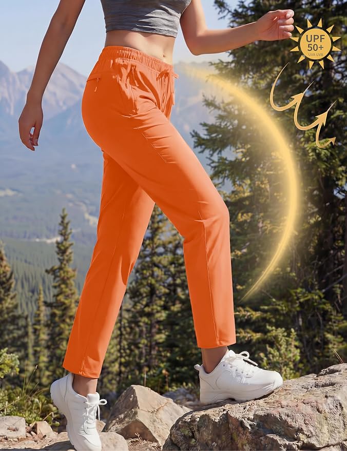 MAGCOMSEN Women's Hiking Pants Lightweight Quick Dry UPF 50 Water Resistant Elastic Waist Golf Travel Pants Zip Pockets