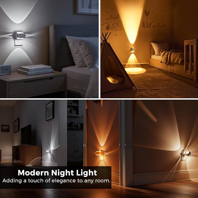 L LOHAS LED Night Light Projector, Night Lights Plug into Wall 3CCT 2 Pack | 2000K/3000K/5000K Adjustable Color Temperature Nightlight, Rotating White Nightlight with Light Sensor for Bathroom, Hallway