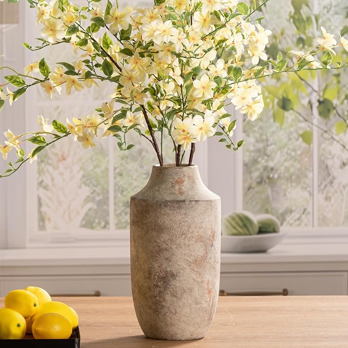 Mitt&Ditt Ceramic Flower Vase, 12.5 inch Tall Off-White Vase, Large Decorative Terracotta Vases, Farmhouse Rustic Pottery Vases for Home Decor, Living Room, Table