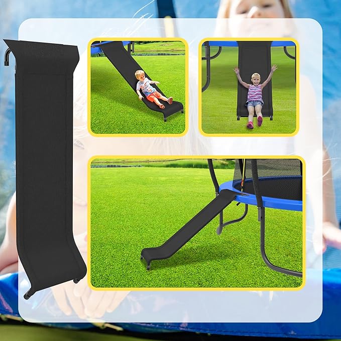 Trampoline Slide Attachment, Universal Outdoor Slide for Kids to Climb Up,Trampoline Accessories & Replacement Parts,Fits 10 12 14 15 ft Trampoline Frame (Black)