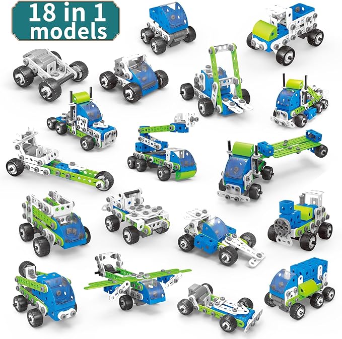 STEM Building Toys for Kids Ages 4-8, 175 Pcs Educational Construction Kit, Building Blocks Set, 18 in 1 Creative Engineering Pull Back Cars, Birthday Gift for Boys & Girls 4 5 6 7 8 9 10 Year Old