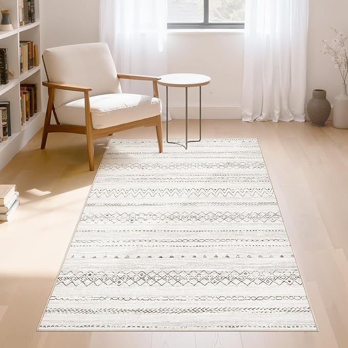 cotiled 3x5 Area Rugs Living Room Rug: Washable Boho Rugs with Non Slip Backing Small Soft Indoor Stain Resistant Carpet for Bedroom Farmhouse Dining Room Lightweight Home Decor Brown