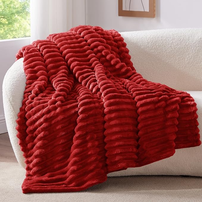 BEDELITE Ribbed Twin Blanket for Couch & Bed, Burgundy, 60"x80" | Ultra-Soft Plush Fleece, Cozy, Warm Yet Lightweight, Ribbed Texture, Home Decor, Machine Washable, Giftable, All-Season Use