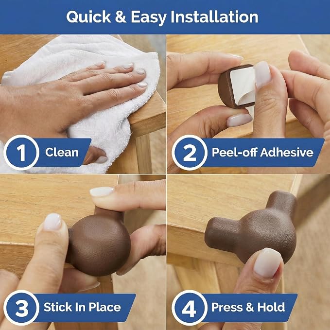 Silicone Corner Protectors for Baby Proofing – Soft Adhesive Corner Guards for Tables & Furniture, Child Safety Edge & Corner Bumpers. Protects Toddlers from Sharp Edges (12 Pack/Brown)