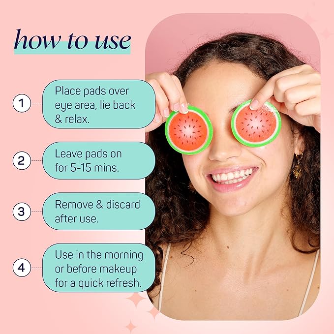 SpaLife Watermelon Cooling Eye Pads, 48 Hydrating Under Eye Patches for Puffiness, Dark Circles, and Tired Eyes, Infused with Hyaluronic Acid, Glycerin, and Vitamin C, Fruity Scent