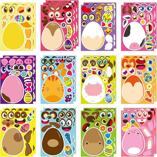DUJAA 24 Sheets Easter Stickers for Kids Make Your Own Animal Mix and Match Stickers with Easter Egg Themed Pig, Bunny, Chicken, Cow, Sheep, Duck Craft Party Favor Supplies