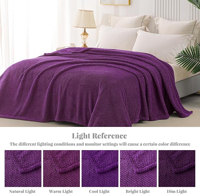 Whale Flotilla Soft Fleece Queen Size Bed Blanket, Purple | 90x90 Inch, Suitable for Bed, Fluffy Fuzzy Jacquard Blankets for All Season, Lightweight and Cozy